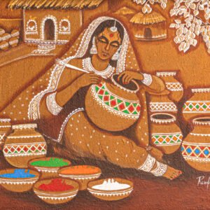 Kumahrin – Original Indian Folk Art Painting | Traditional Pottery & Rural Woman Artwork