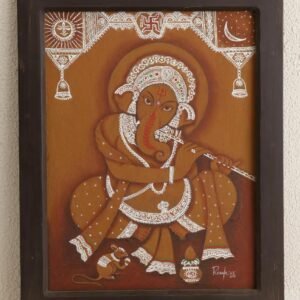 Title: Shri Ganesh Playing Flute – Traditional Tribal Folk Art Painting